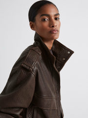 Atelier Grained Leather Jacket Chocolate | Women