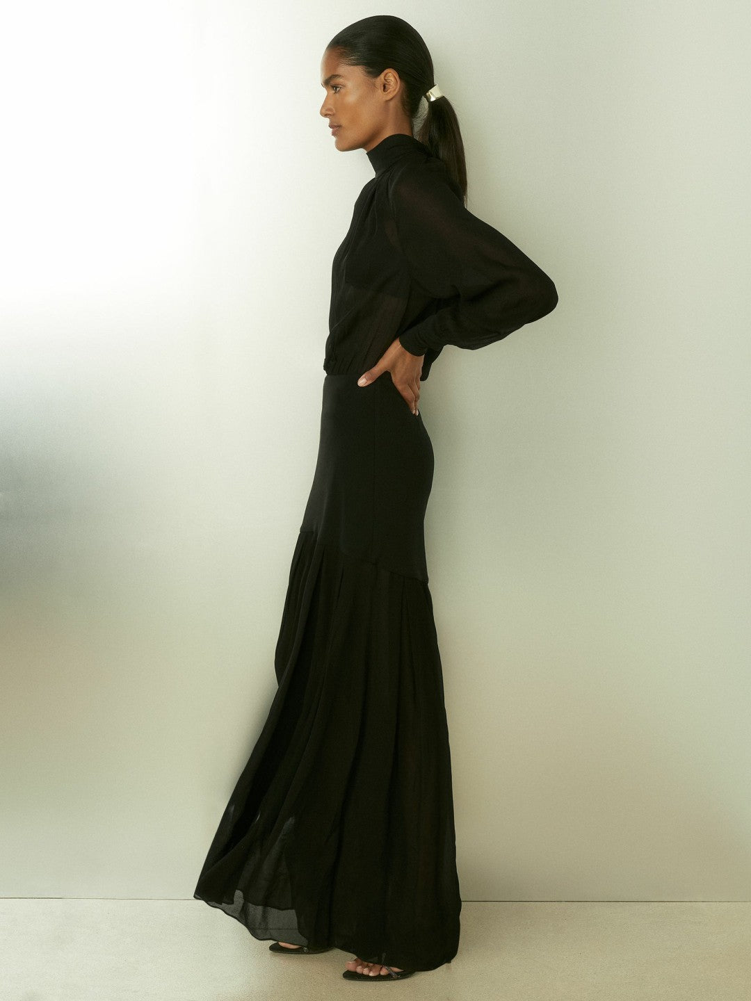 Sheer Jersey Gathered Maxi Dress Black | Women