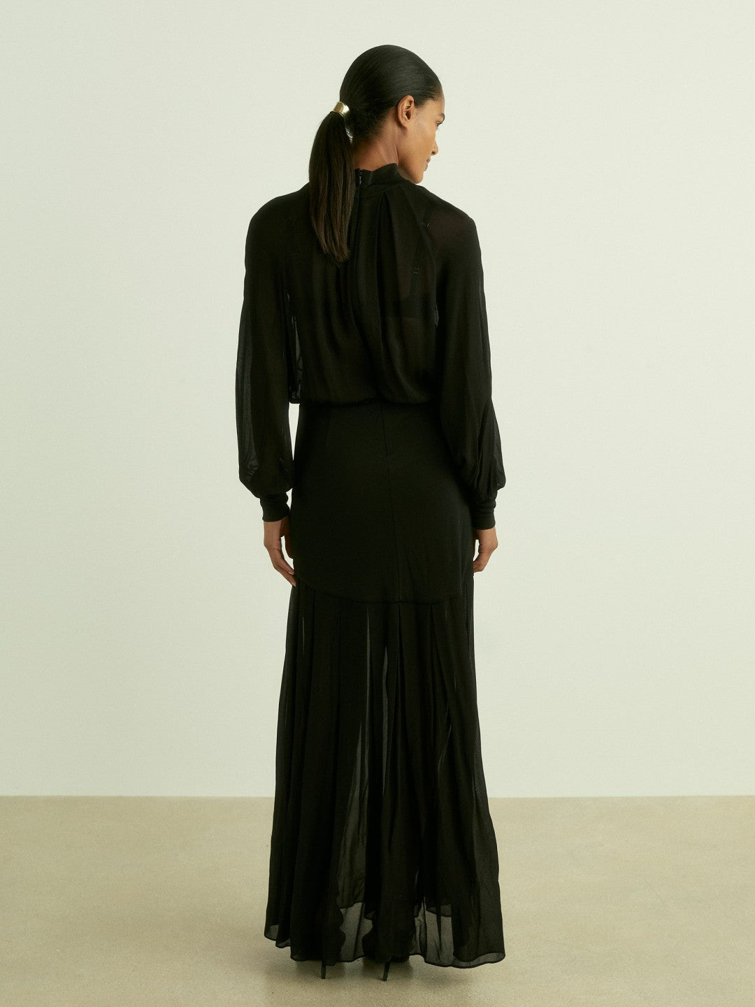 Sheer Jersey Gathered Maxi Dress Black | Women