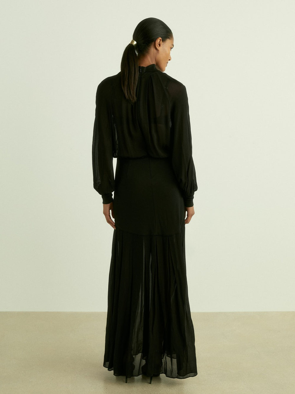 Sheer Jersey Gathered Maxi Dress Black | Women
