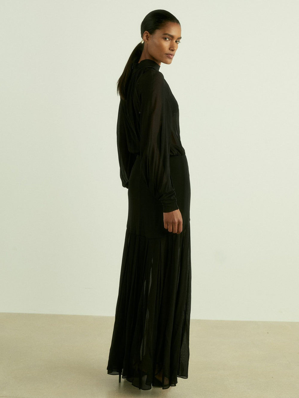 Sheer Jersey Gathered Maxi Dress Black | Women