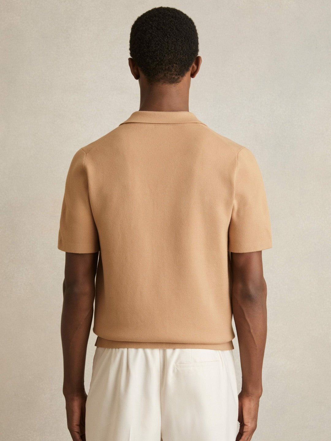 Geometric Cuban-Collar Knit Shirt Camel/Off White | Men