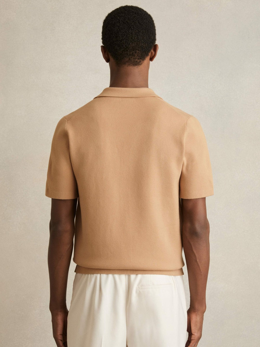 Geometric Cuban-Collar Knit Shirt Camel/Off White | Men
