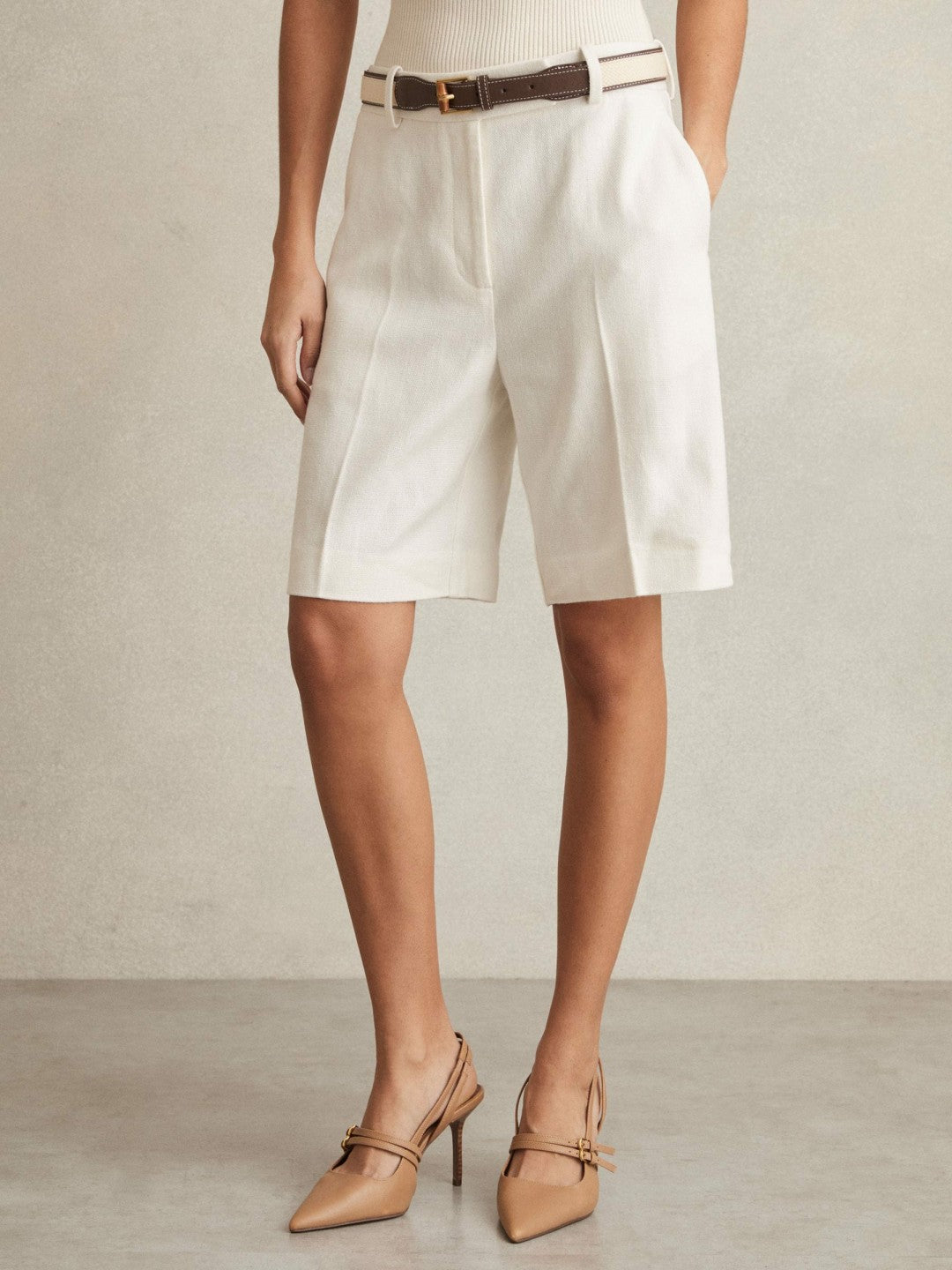Petite Linen-Blend Bermuda Shorts White | Women