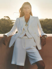 Linen-Blend Bermuda Shorts White | Women