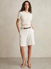 Linen-Blend Bermuda Shorts White | Women