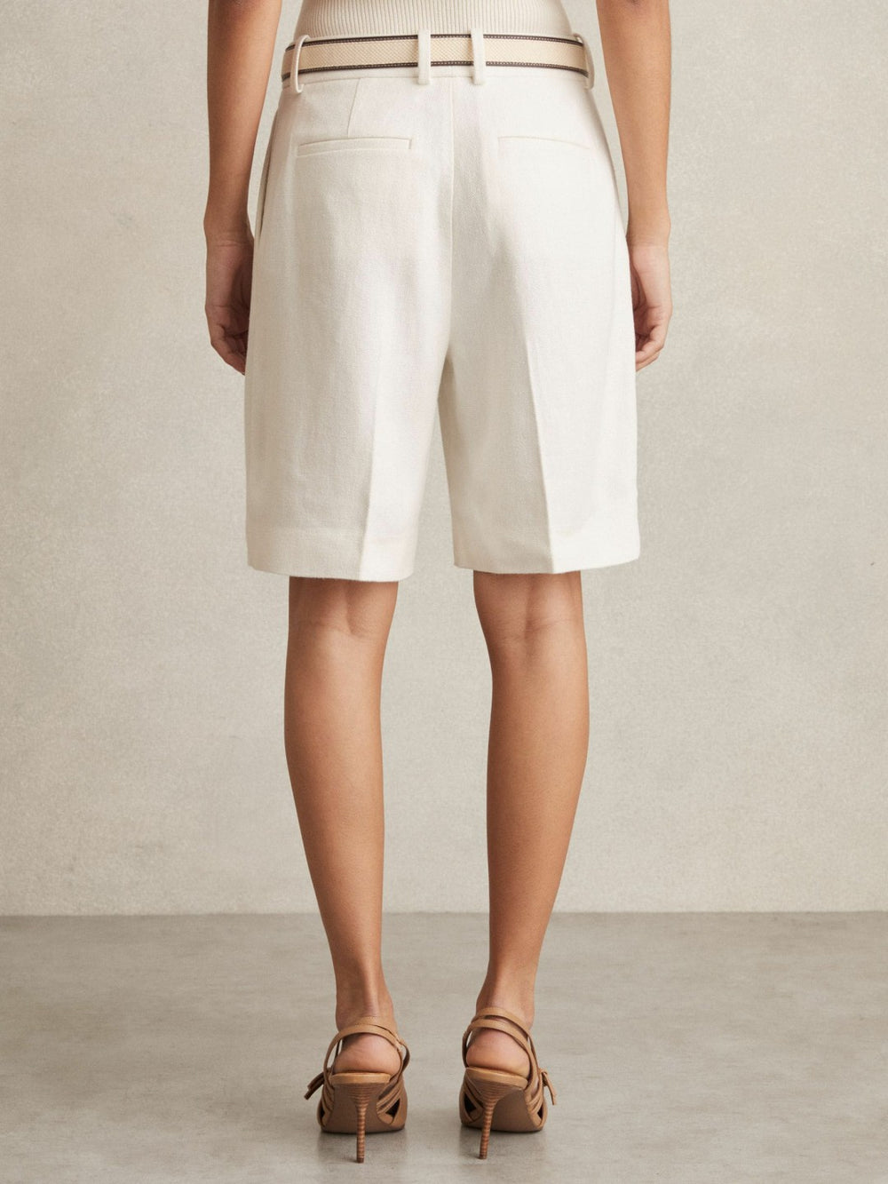 Linen-Blend Bermuda Shorts White | Women