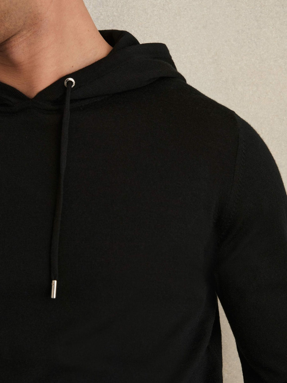 Merino Wool Drawstring Hoodie Black | Men