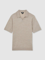 Merino Wool Open Collar Polo Shirt Wheat Melange | Men