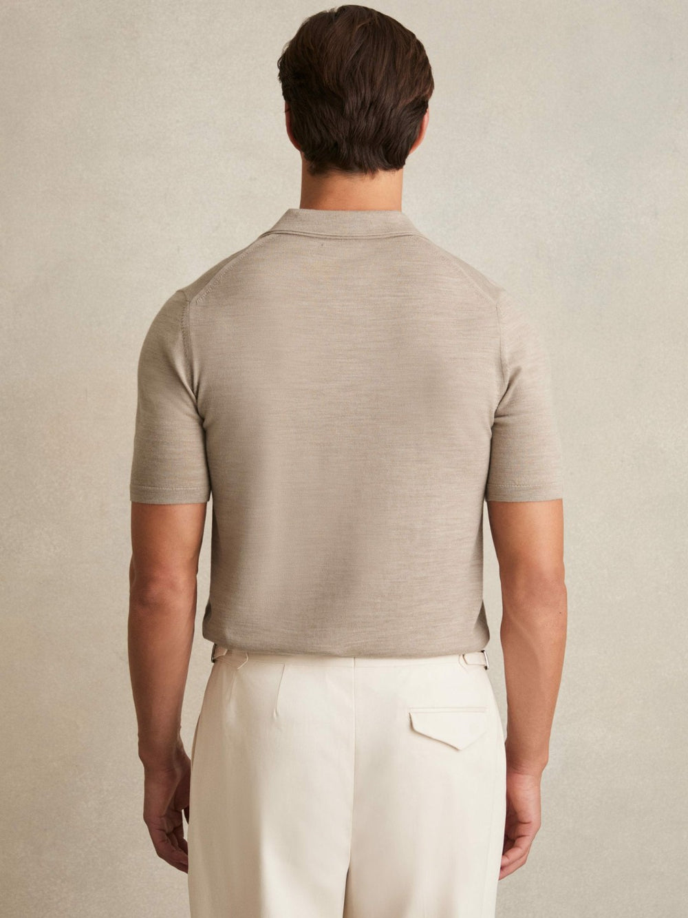 Merino Wool Open Collar Polo Shirt Wheat Melange | Men