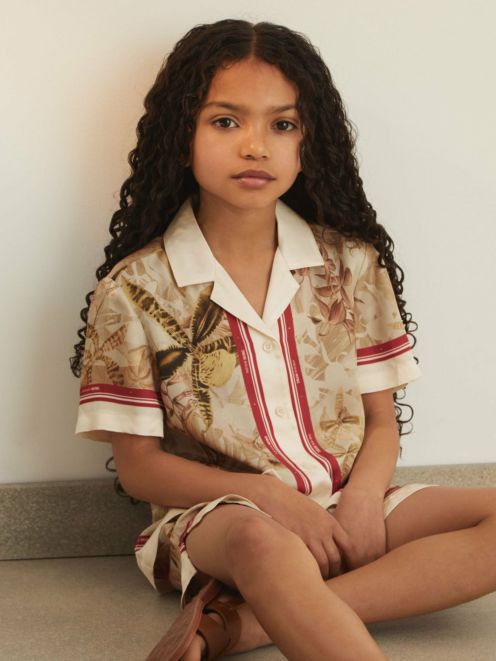 9-13 yrs  | NYBG Satin Floral-Print Shirt Khaki | Children & Baby