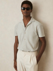 Textured-Stripe Cuban-Collar Shirt White/Soft Blue | Men