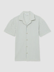 Textured-Stripe Cuban-Collar Shirt White/Soft Blue | Men