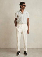 Textured-Stripe Cuban-Collar Shirt White/Soft Blue | Men