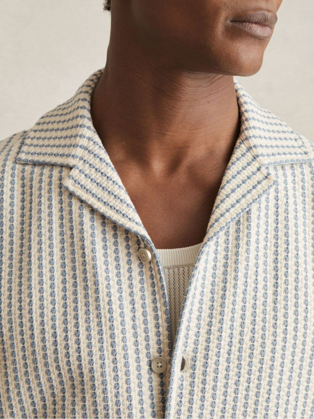 Textured-Stripe Cuban-Collar Shirt White/Soft Blue | Men