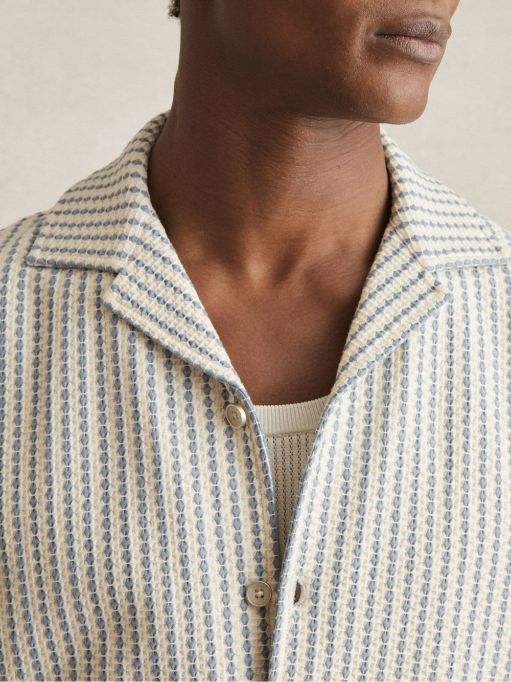 Textured-Stripe Cuban-Collar Shirt White/Soft Blue | Men