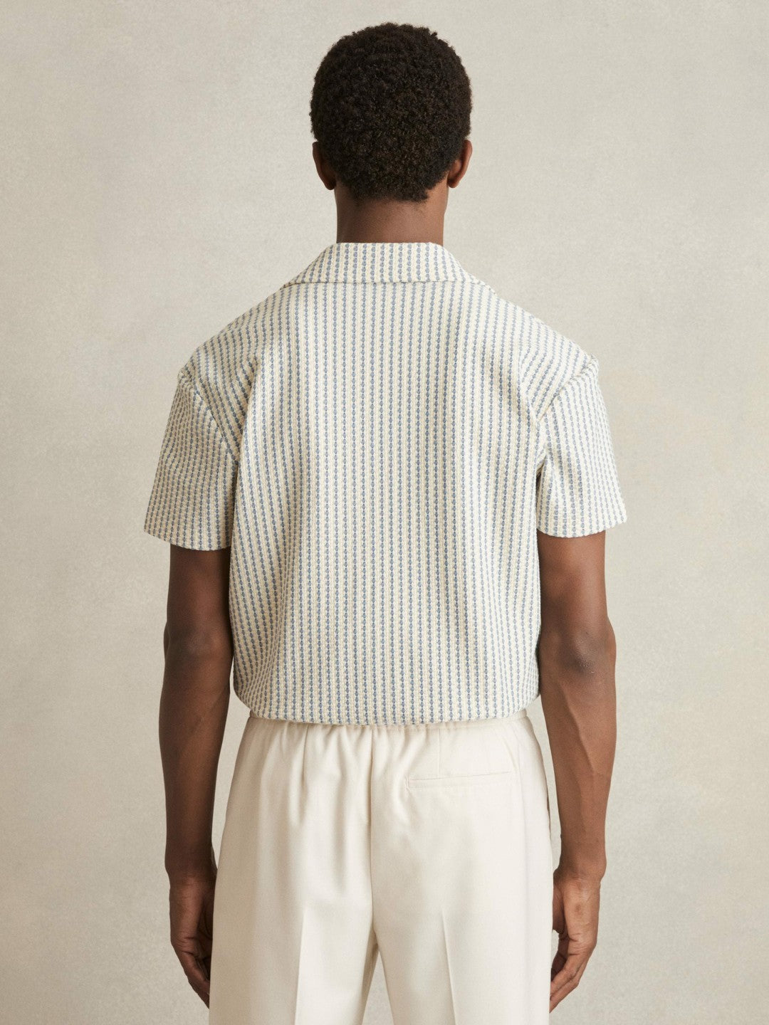 Textured-Stripe Cuban-Collar Shirt White/Soft Blue | Men