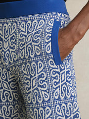 Tile Pattern Knit Shorts Blue/White | Men