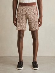 Tile Pattern Knit Shorts Brown/White | Men