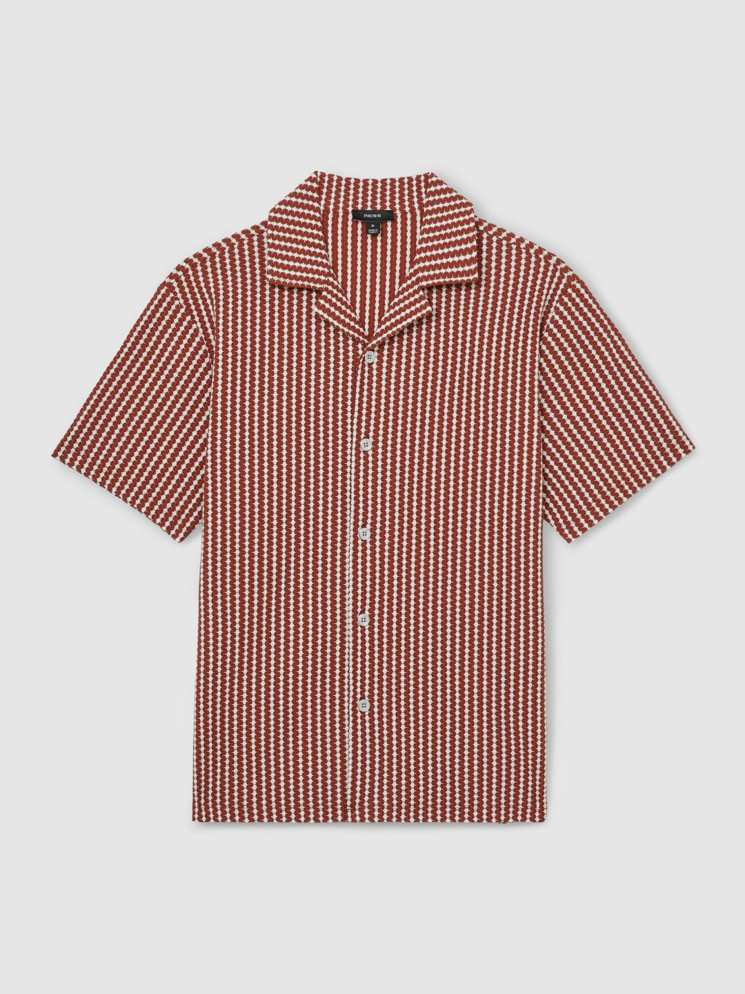Textured-Stripe Cuban-Collar Shirt Rust Red/White | Men