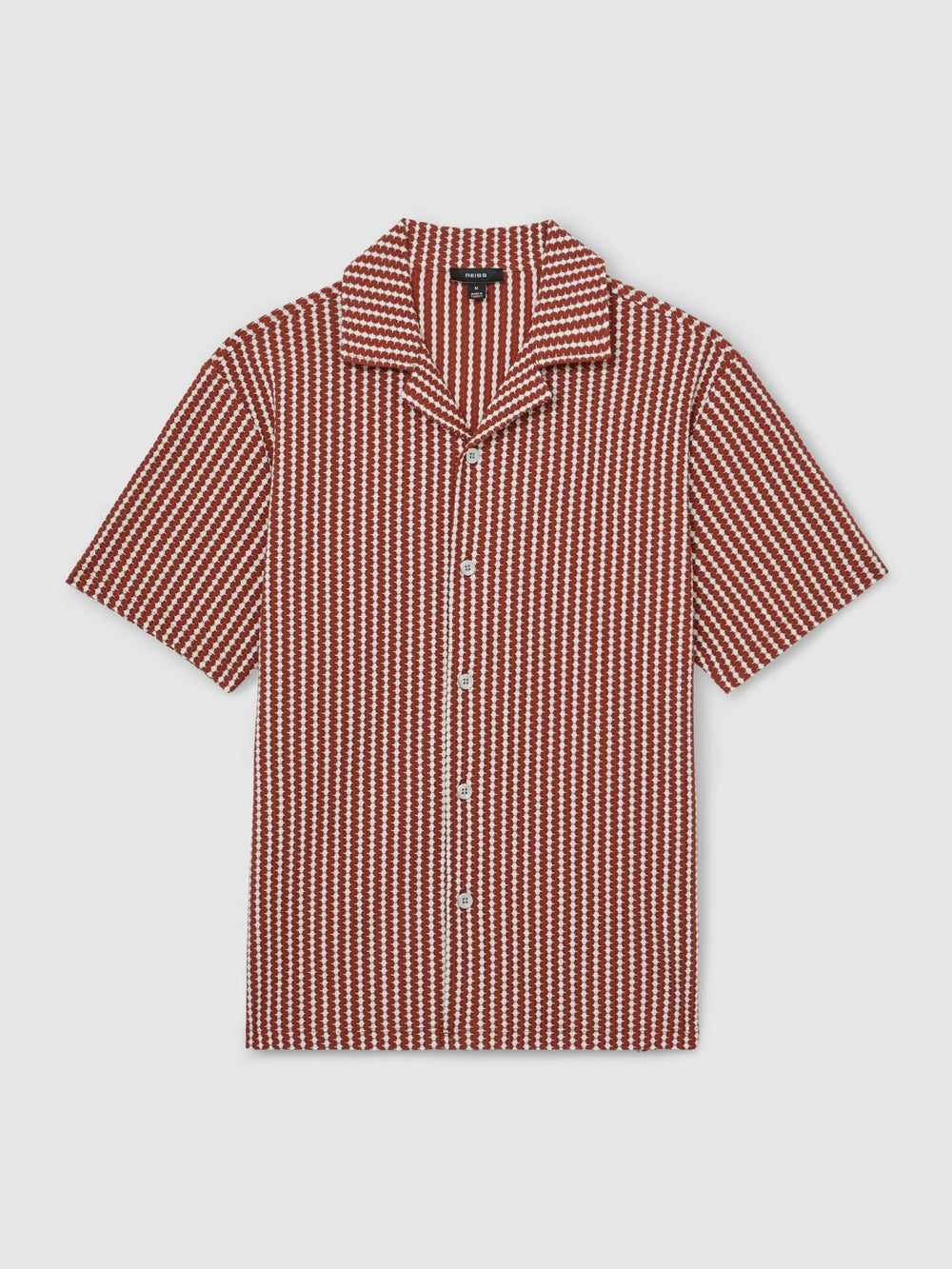 Textured-Stripe Cuban-Collar Shirt Rust Red/White | Men