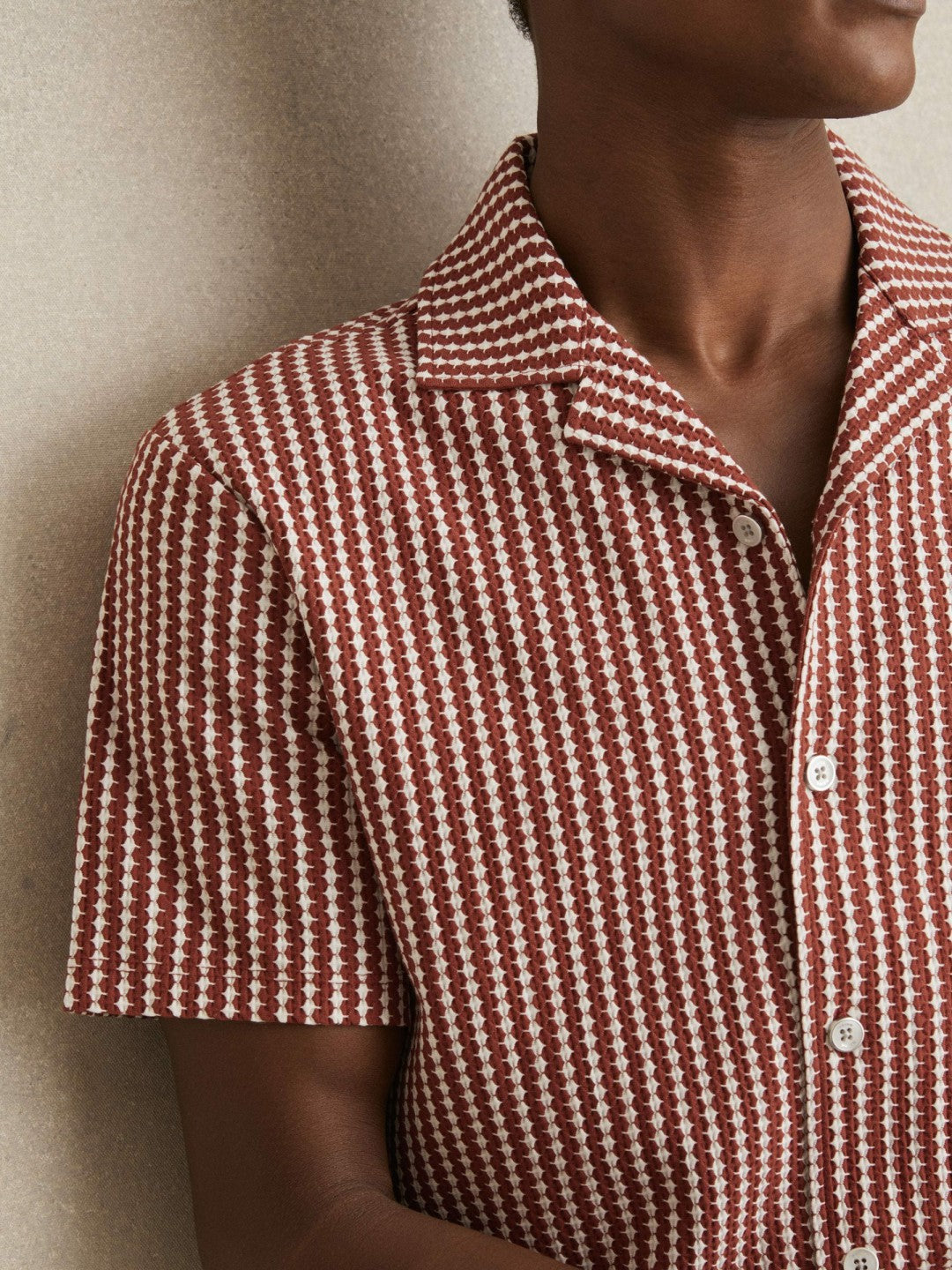 Textured-Stripe Cuban-Collar Shirt Rust Red/White | Men