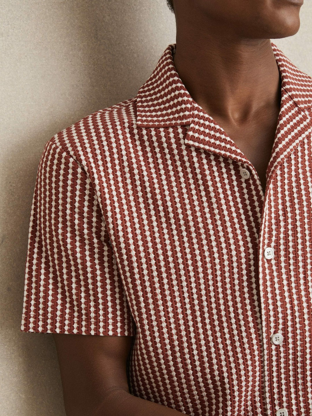 Textured-Stripe Cuban-Collar Shirt Rust Red/White | Men
