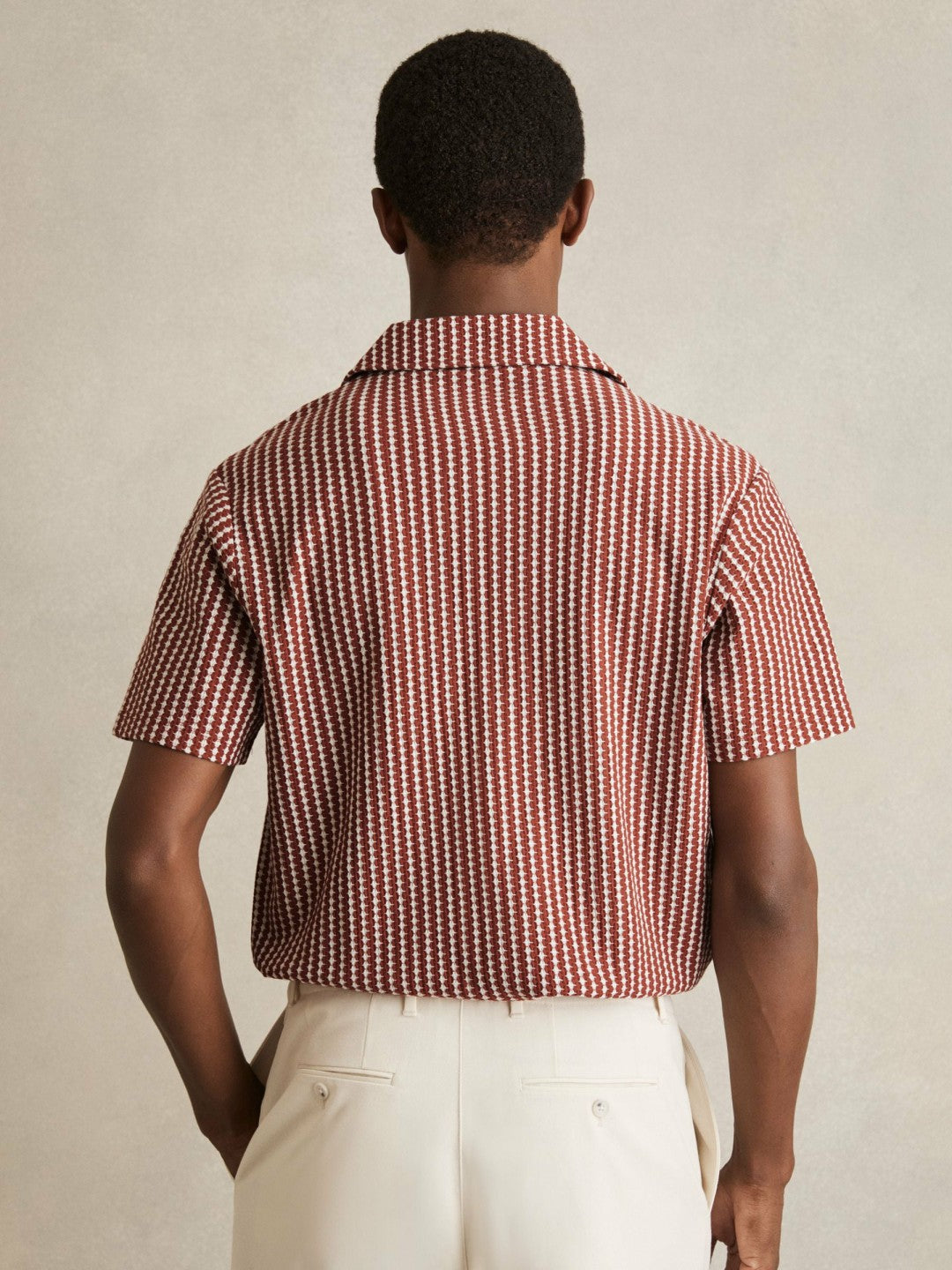 Textured-Stripe Cuban-Collar Shirt Rust Red/White | Men