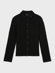 Cotton-Blend Textured Knit Shirt Black | Men