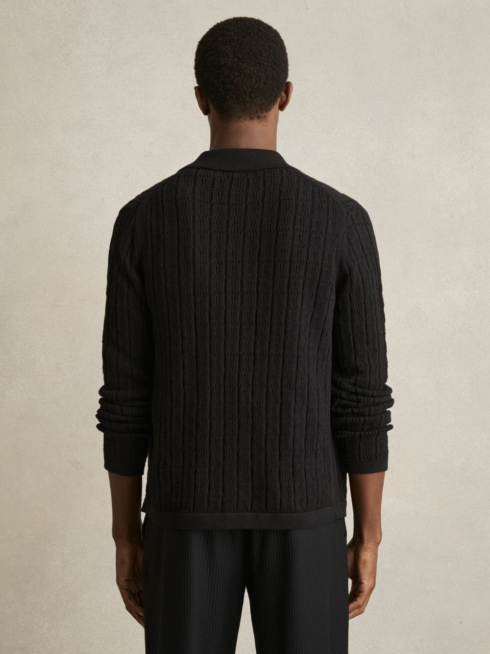 Cotton-Blend Textured Knit Shirt Black | Men