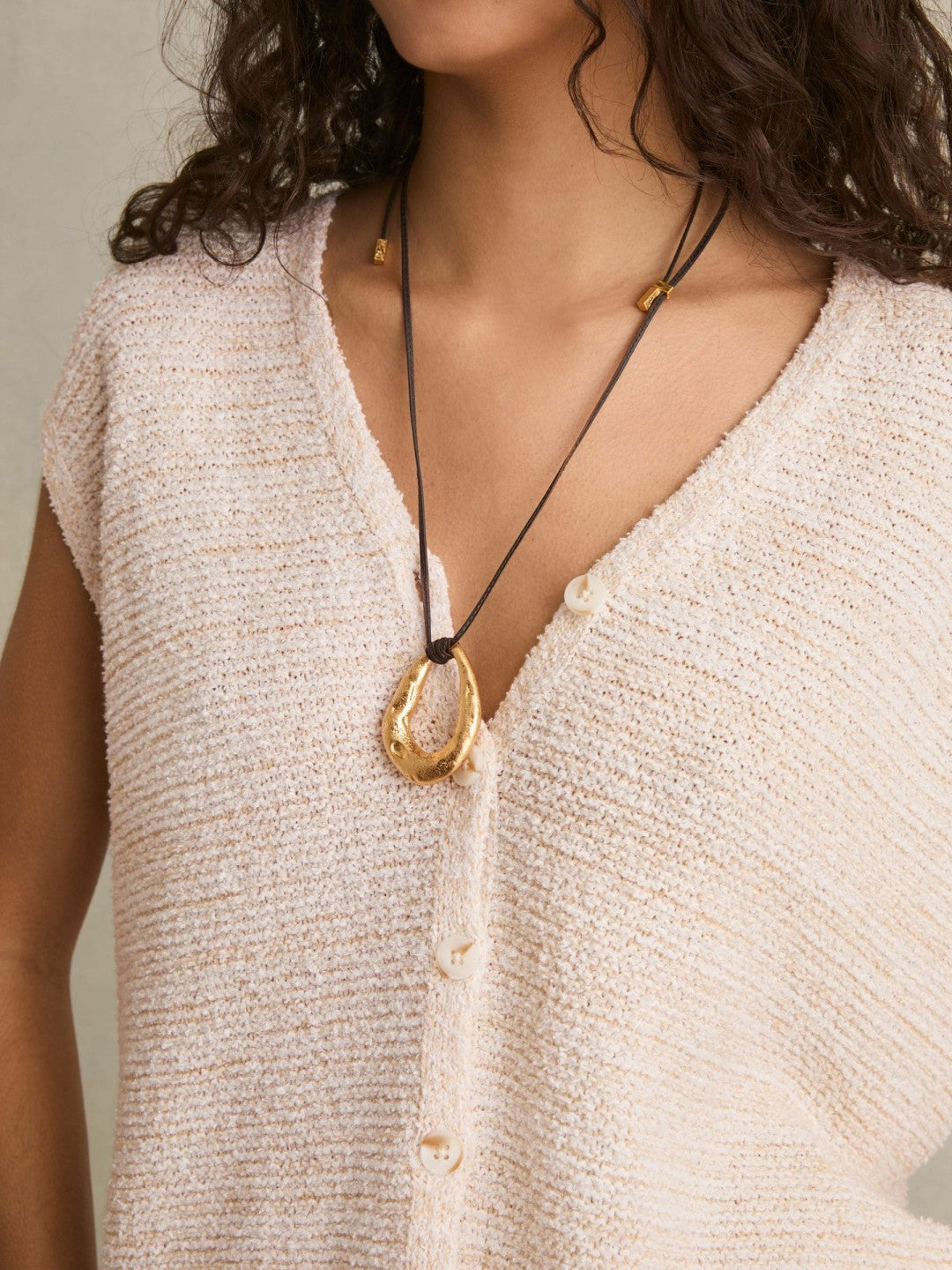 Cotton-Linen Button-Through Knit Top Ivory | Women