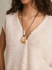 Cotton-Linen Button-Through Knit Top Ivory | Women