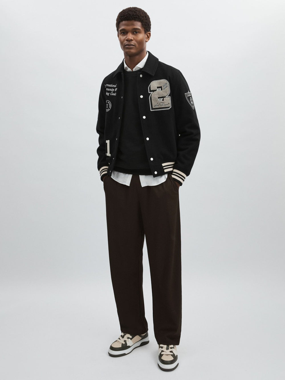 Les Deux Wool-Blend Varsity Jacket Black | Men