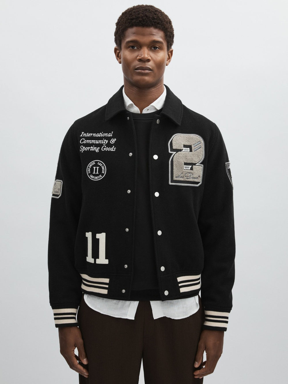Les Deux Wool-Blend Varsity Jacket Black | Men