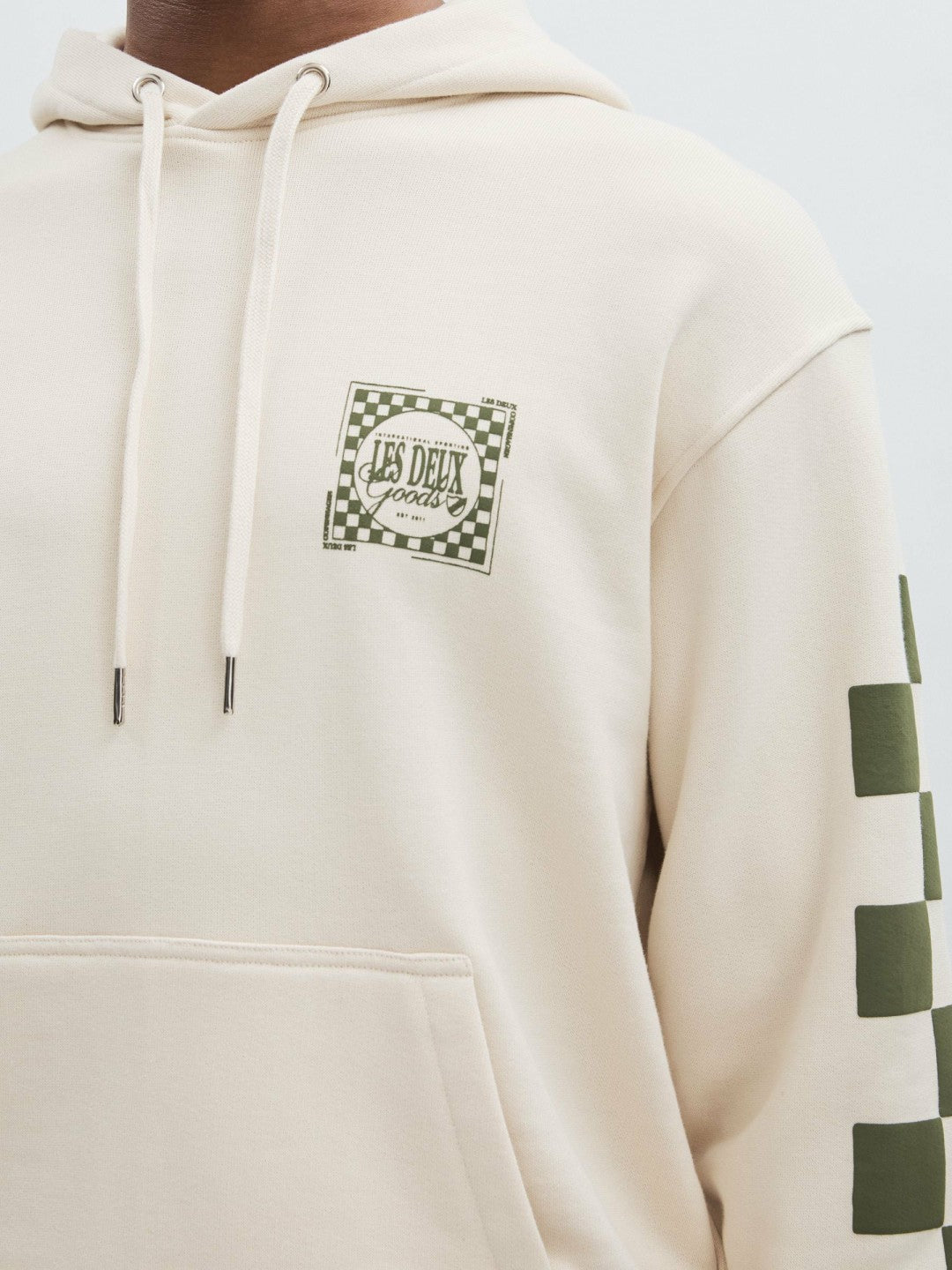 Les Deux 100% Cotton Goods Print Hoodie Ivory/Green | Men
