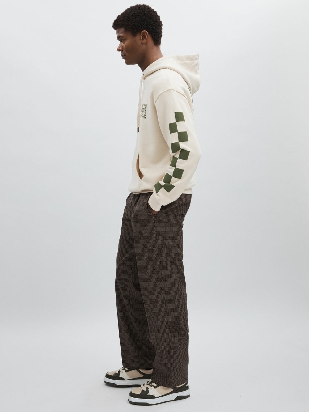 Les Deux 100% Cotton Goods Print Hoodie Ivory/Green | Men