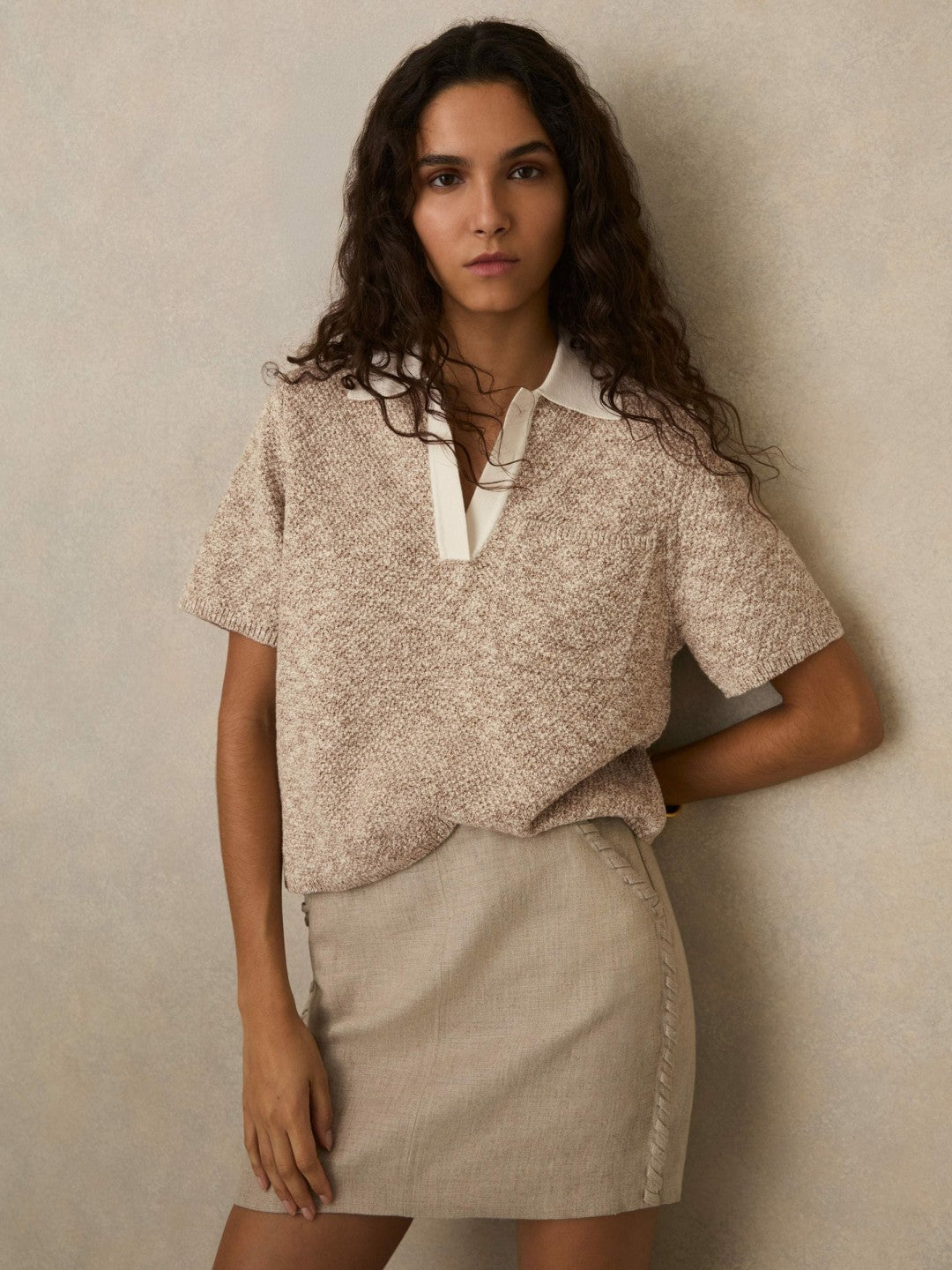 Cotton-Blend Knit Polo Shirt Neutral | Women