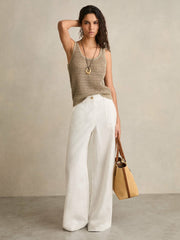 Linen Open Knit Vest Stone | Women