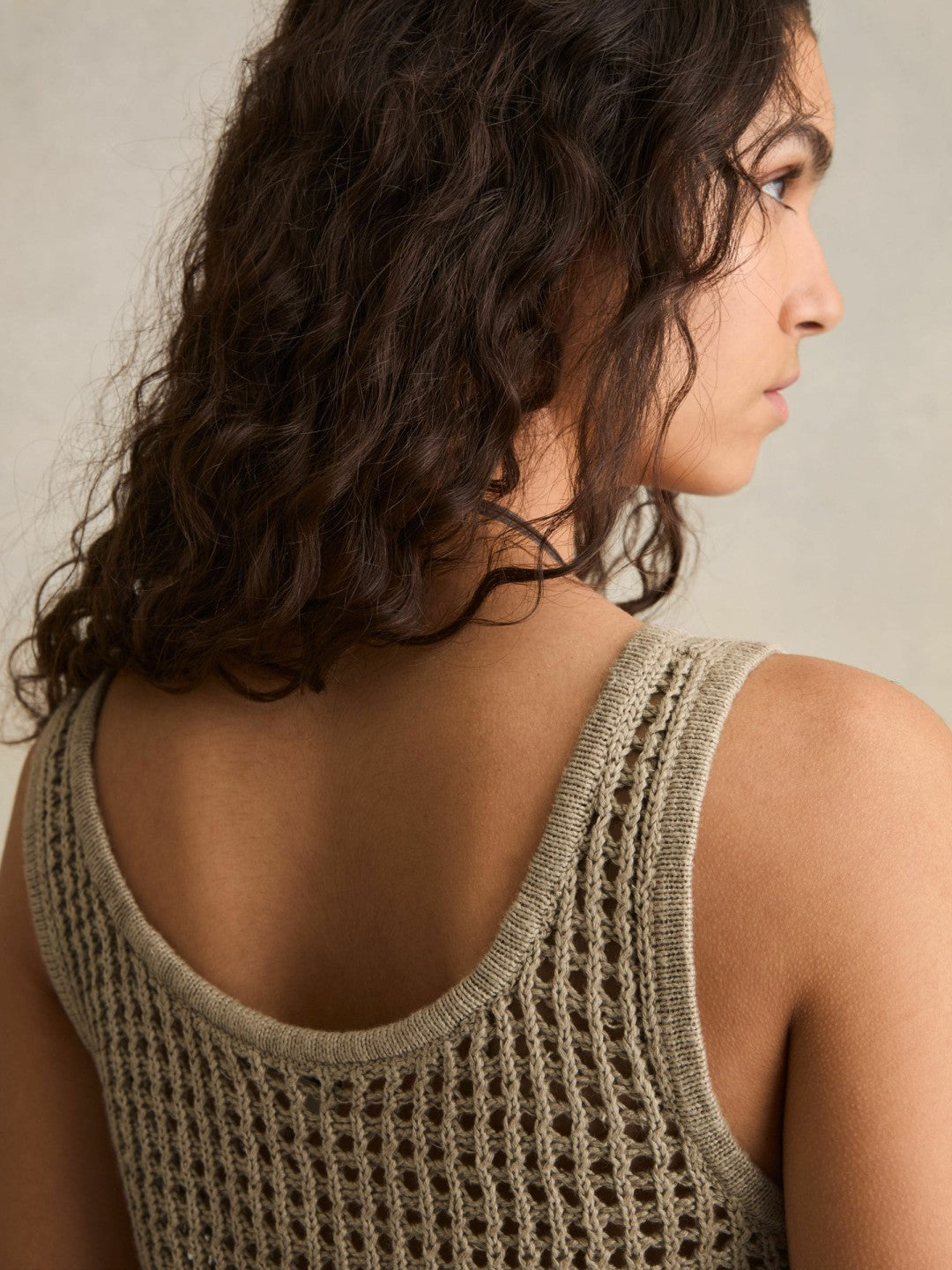 Linen Open Knit Vest Stone | Women