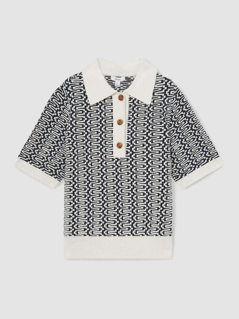 Zig-Zag Knit Polo Shirt Blue/Ivory | Women