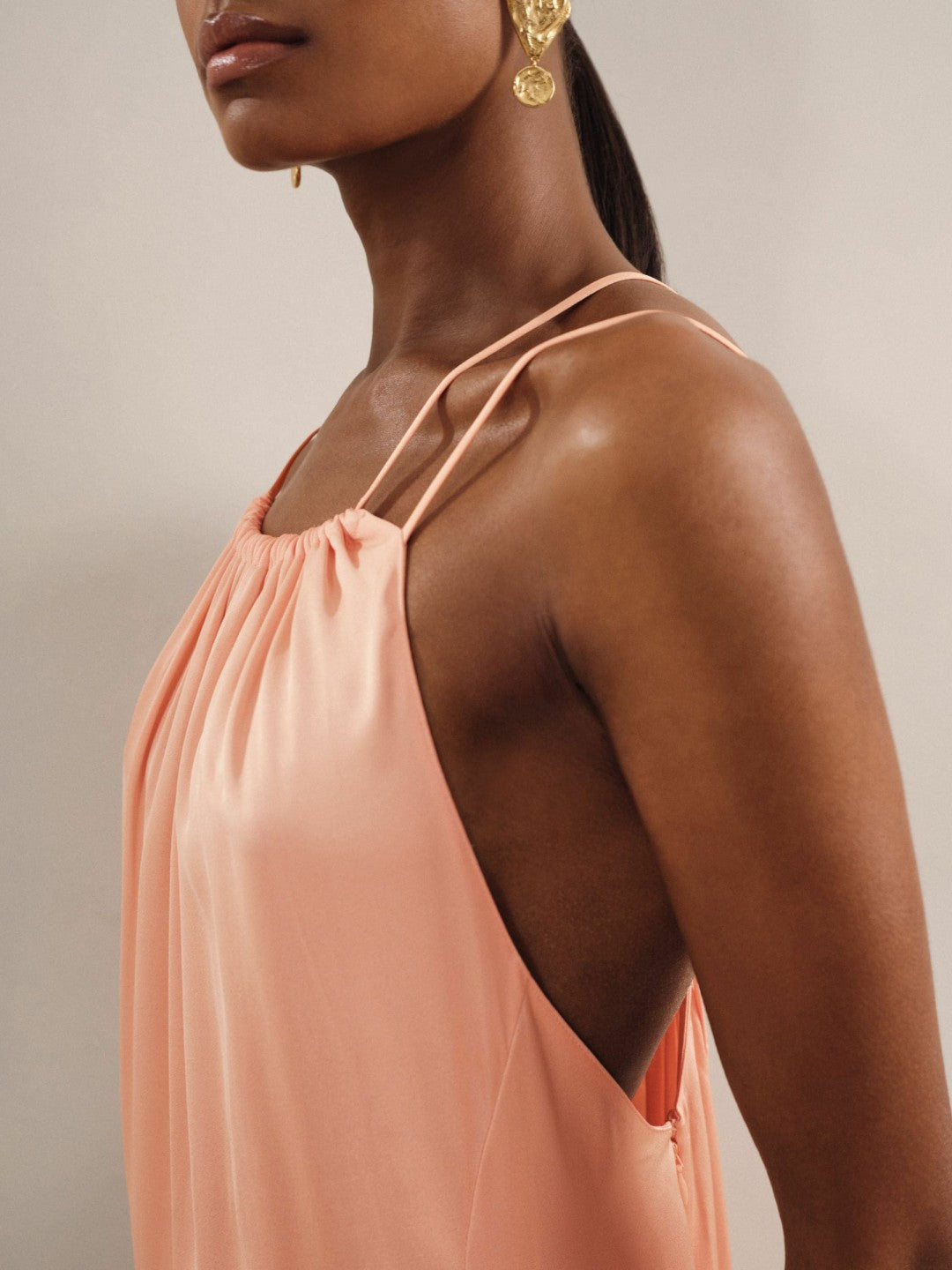 Petite Satin Halterneck Maxi Dress Peach | Women