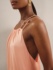 Petite Satin Halterneck Maxi Dress Peach | Women