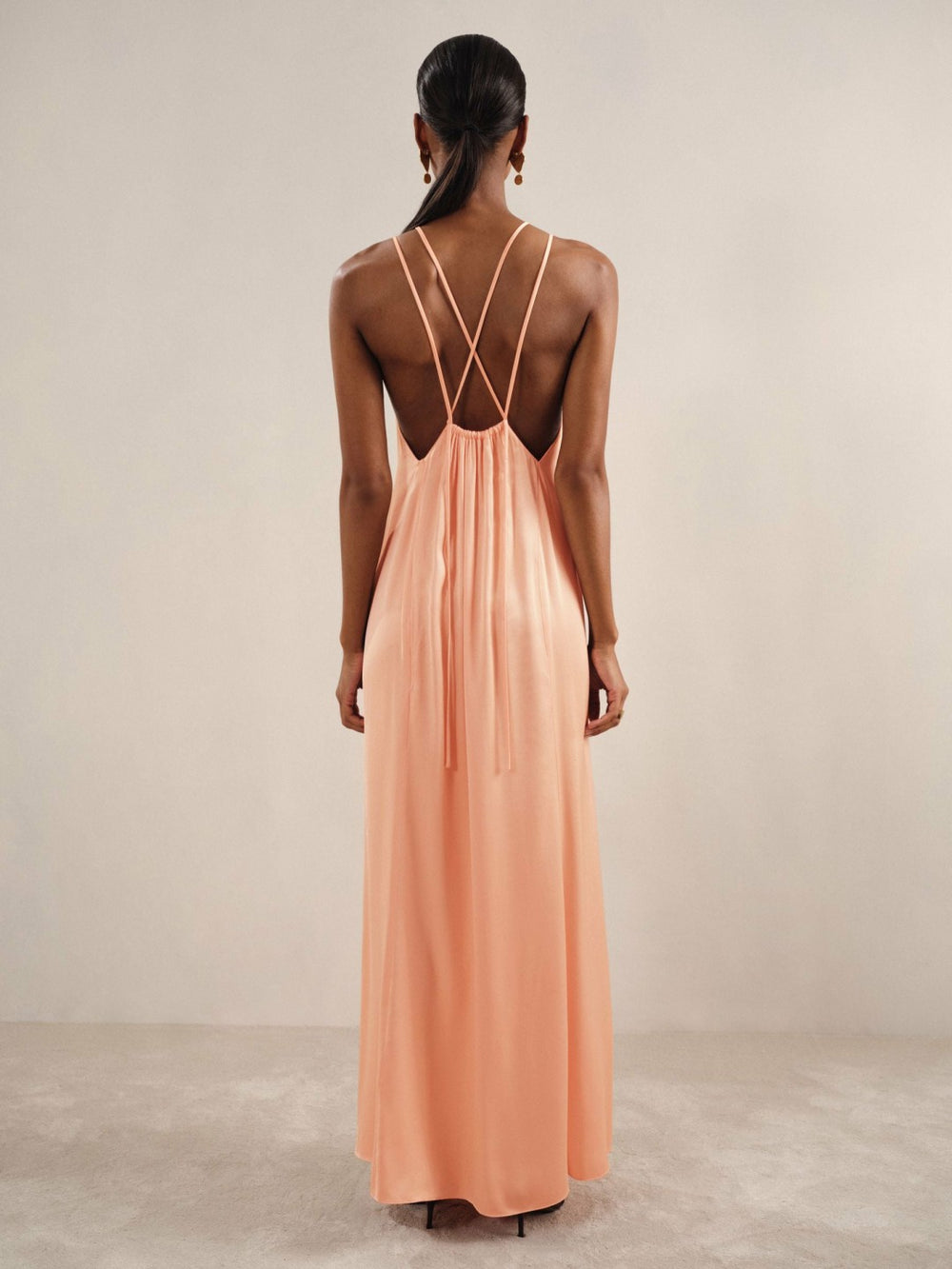 Petite Satin Halterneck Maxi Dress Peach | Women