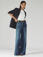 Petite Stretch-Cotton Wide-Leg Jeans Mid Blue | Women