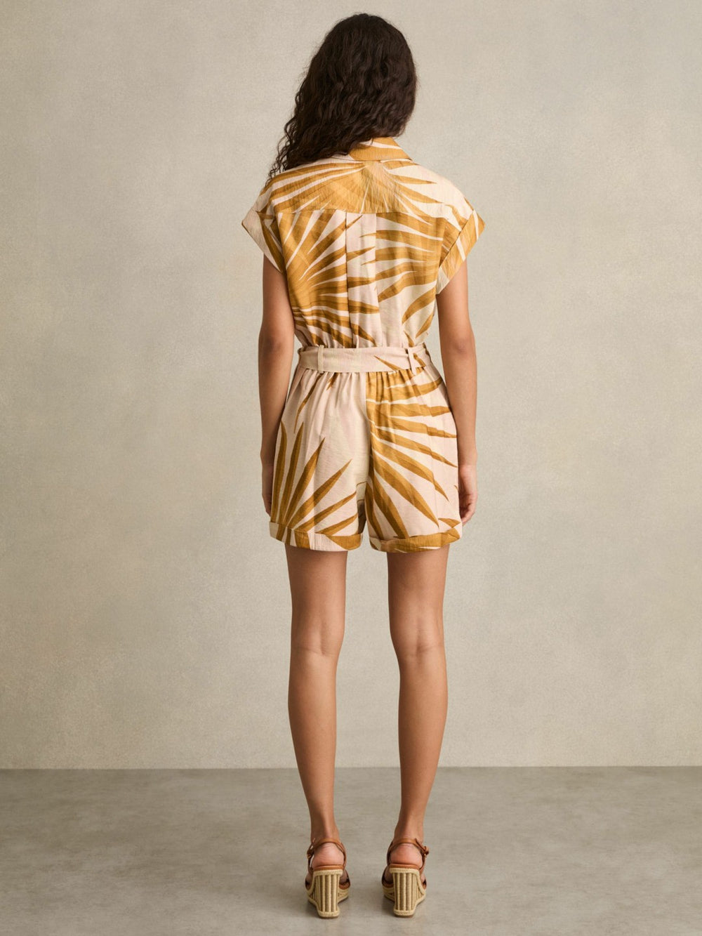 Palm Print Belted Playsuit Neutral | Women