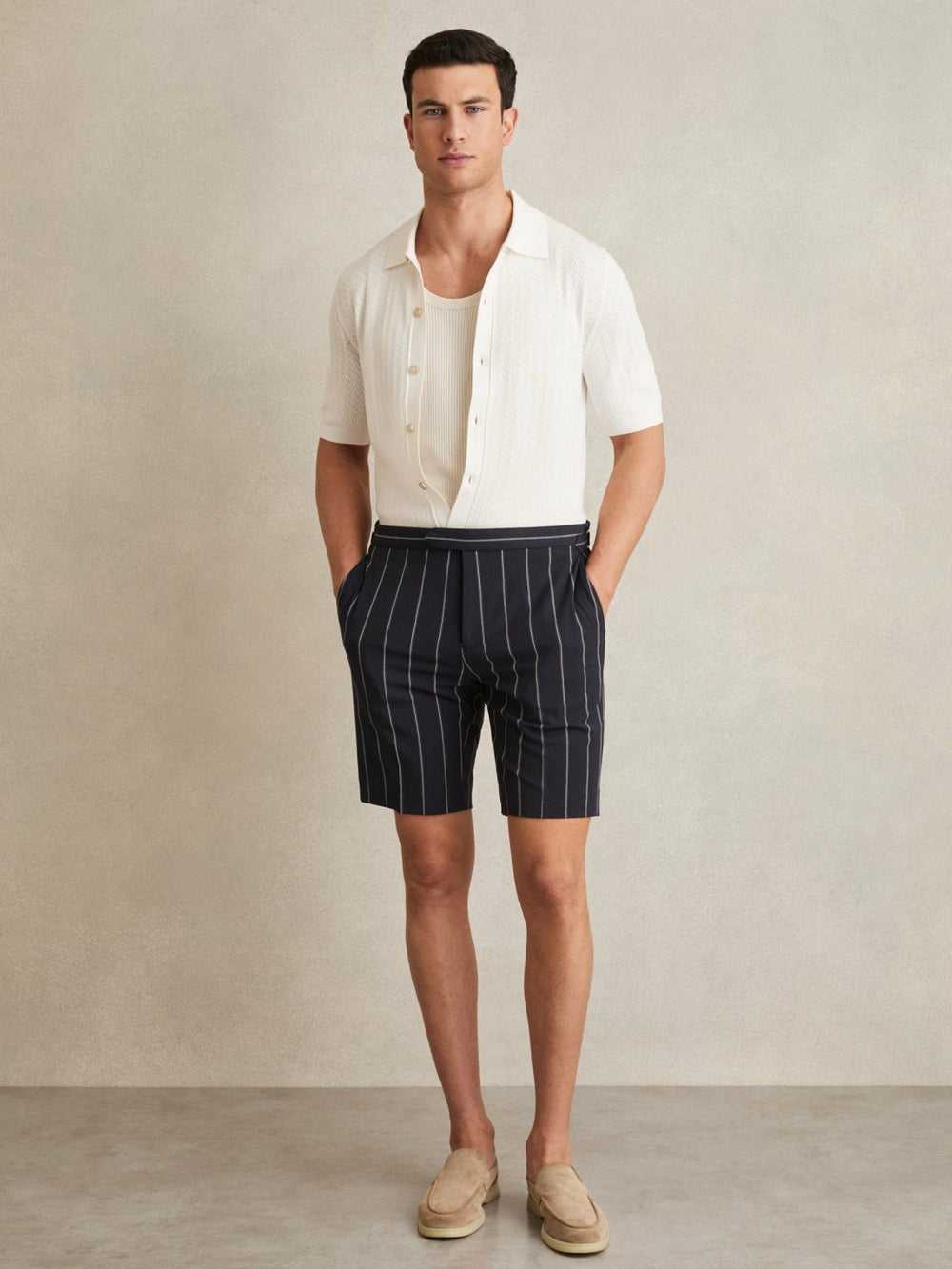 Textured Knit Button-Through Shirt White | Men
