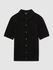 Textured Knit Button-Through Shirt Black | Men
