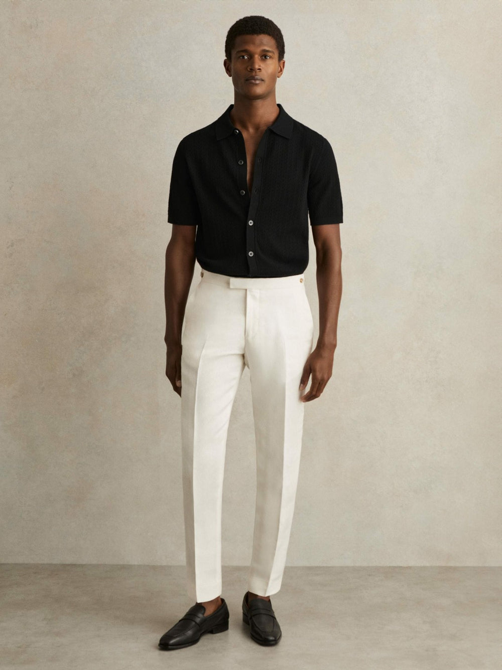 Textured Knit Button-Through Shirt Black | Men
