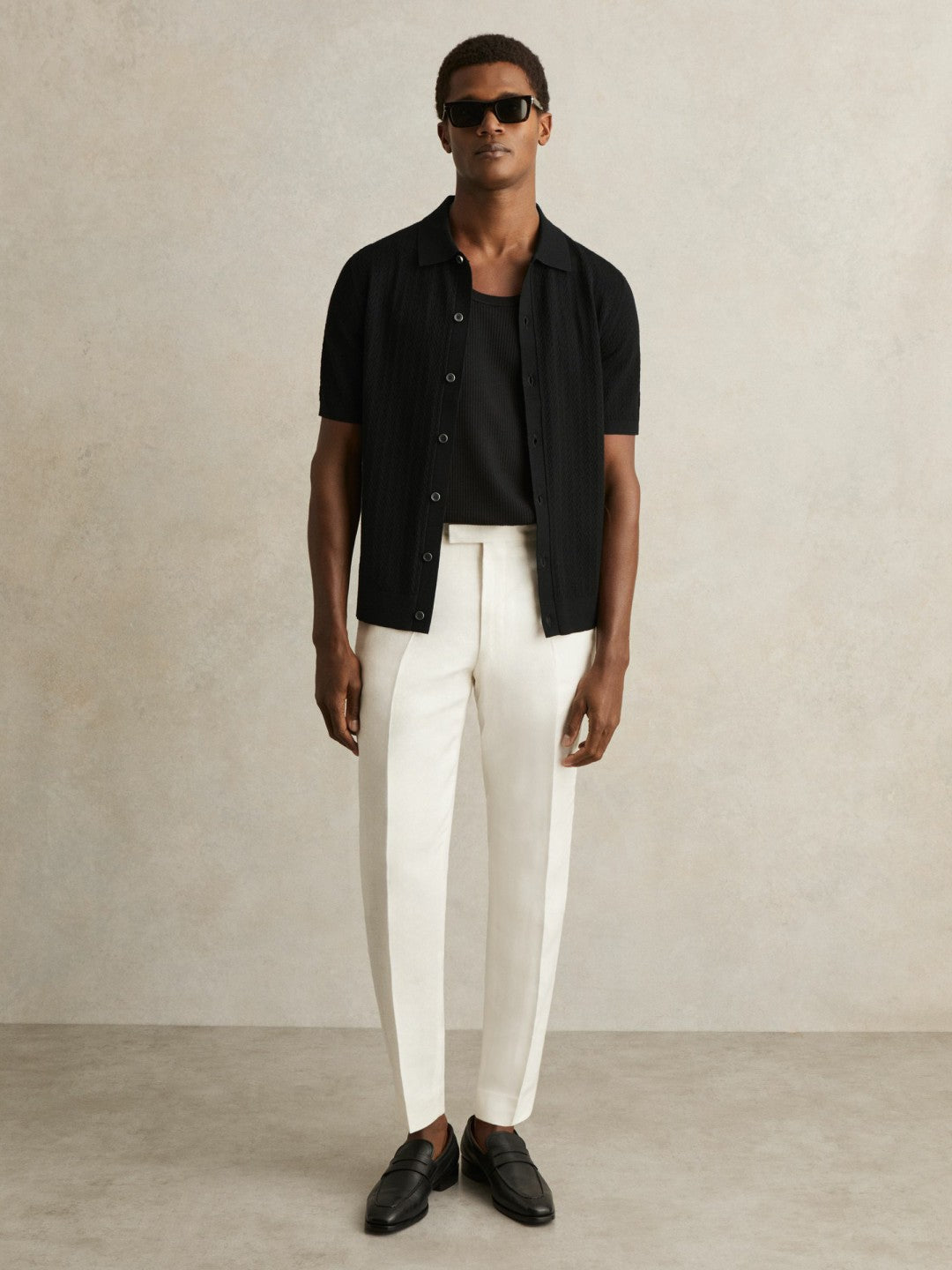 Textured Knit Button-Through Shirt Black | Men