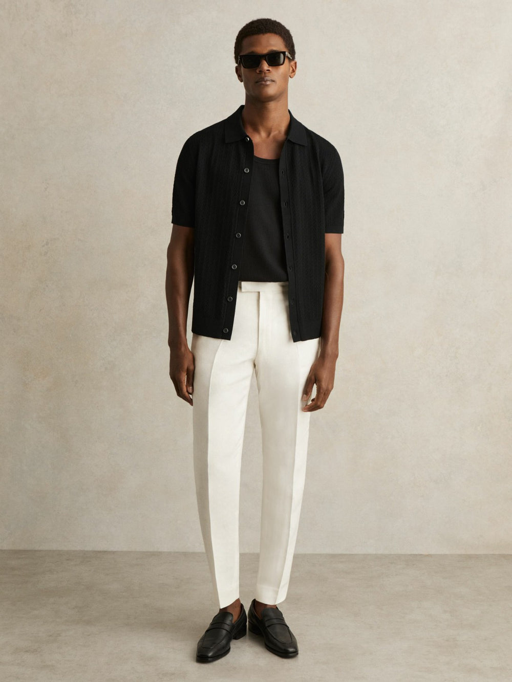 Textured Knit Button-Through Shirt Black | Men